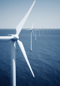 Portrait photograph of offshore wind turbines
